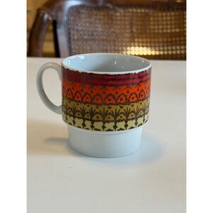 Vintage 1966 Howard Holt Stackable Coffee Mug MCM Orange Red Geometric 7790
